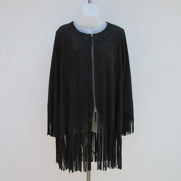 Democracy black faux suede fringe jacket 1X - Picture 3 of 8